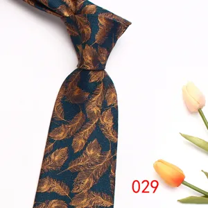 Men's business formal tie 8cm jacquard polyester silk necktie with golden feather pattern stylish