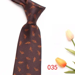 Men's brown business formal necktie with vintage leaf jacquard pattern for daily work