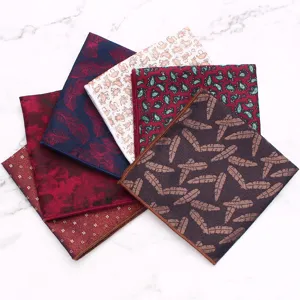Men's pocket square suit handkerchief set featuring stylish paisley and feather patterns.