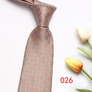 Men's brown patterned necktie, classic geometric business formal suit tie for wedding events.