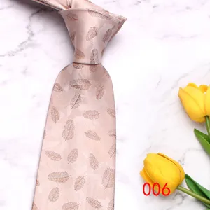 Light pink men's business casual tie with elegant leaf pattern, 8cm wide for weddings.