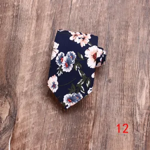Heren bloemenprint katoenen stropdas slanke marineblauwe das zakelijke accessoire