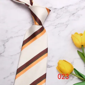 Detailed closeup view of the stylish striped necktie featuring classic diagonal patterns for men.