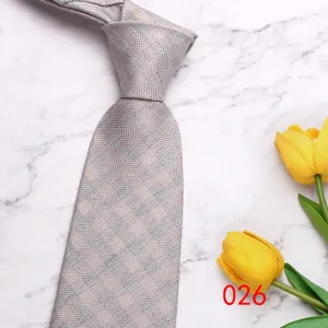 Men's light grey plaid tie 8cm width business casual wedding formal necktie accessory