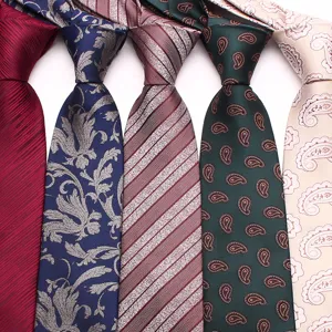 Classic Men Business Casual Necktie Woven Polyester Silk Paisley Striped Neck Tie For Wedding Party Formal Wear