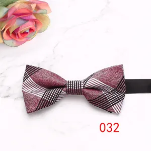 Men's classic burgundy plaid bow tie for business wedding suits gentleman formal wear styling.