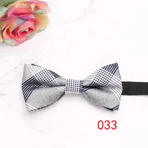 Men's plaid bowtie with classic grey and black striped pattern, elegant wedding accessory.