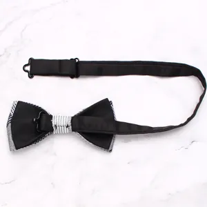 Classic mens black white plaid bowtie with adjustable strap for business wedding suit wear.