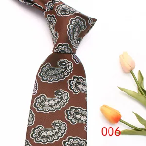 Classic brown paisley necktie for men, stylish polyester business wedding tie for modern suit.