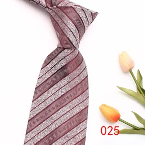 Detail view of men's classic striped polyester tie, showing fine woven fabric texture.