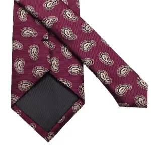 Classic burgundy paisley men's tie, premium woven fabric, business casual wedding necktie.
