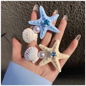 Ocean style starfish and pearl hair clip, sweet duckbill clip for women daily vacation.