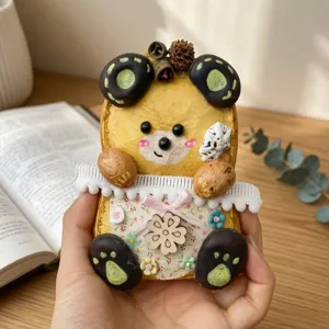 Handcrafted Entada phaseoloides pod bear doll pendant, unique natural material craft decor.