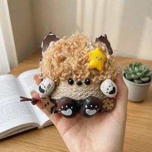 Cute handmade plush doll bag charm, fuzzy animal pendant for backpack and purse decoration