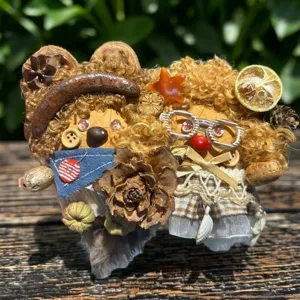Handmade pod doll detail view, creative natural material ornament pendant for unique gift & room decor.