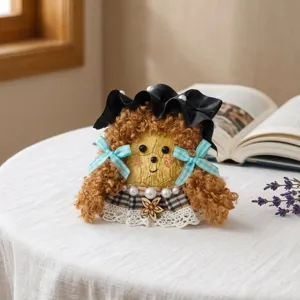 Handmade Entada seed pod doll pendant, creative cute plush dress decorative accessory.