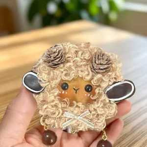 Handmade fuzzy animal plush doll pendant, cute creative DIY gift accessory detail view