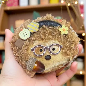 Cute brown curly bear plush bag pendant fluffy animal doll accessory decorative keychain.