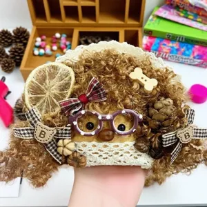 Cute handmade teddy bear doll bag charm fluffy plush accessory pendant for backpack.