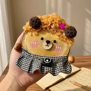 Handmade cute wooden slice bear pendant, creative DIY craft accessory for gift or daily decor.