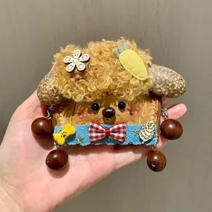 Cute handmade bag pendant with fluffy hair and wooden beads for daily decoration charm.