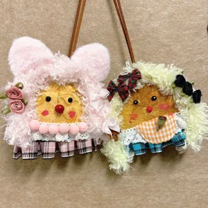 Handmade bean pod doll cute hanging pendant fluffy hair plaid skirt car ornament