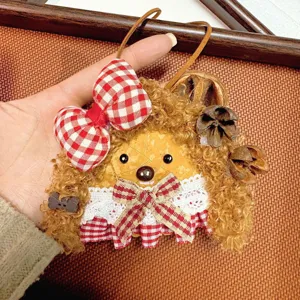 Handmade Entada bean pod doll cute hanging ornament with bow and lace skirt detail view