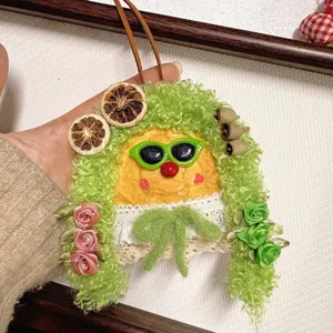 Cute handmade bean pod doll hanging ornament for car or home decor, creative craft gift.