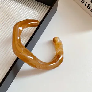 Amber acrylic irregular open cuff bracelet minimalist fashion jewelry for women daily wear
