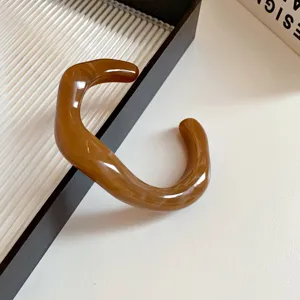 Brown acrylic irregular open cuff bracelet minimalist geometric resin bangle jewelry for women