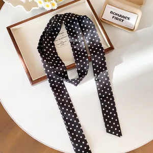 Franse zwart-witte polkadot smalle lange lint halsketting mode stijlvolle halsdoek