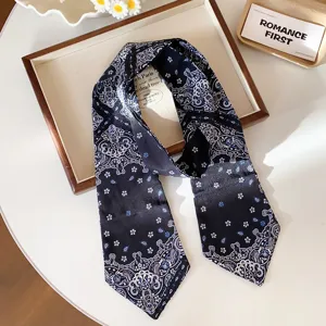 Franse paisley bedrukte smalle lange zijden sjaal, elegante halsband voor damesmode.
