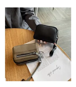 Mini leather coin purse double zipper wallet wristlet card case minimalist daily accessory