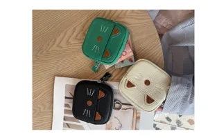 Cute leather cat coin purse mini zipper wallet with keychain for women daily use stylish cute.