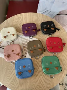 Cute cat leather coin purse mini wallet keychain zipper card pouch multi color set display