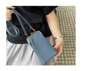 Women genuine leather mini phone bag crossbody cute kiss lock shoulder bag casual purse