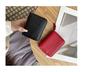 Echter Leder Akkordeon Kartenhalter mit Reißverschluss, Münztasche für Damen und Herren Detail.