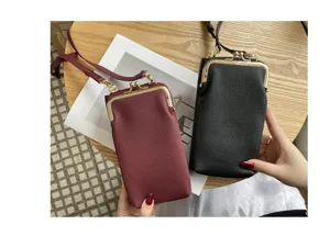 Genuine Leather Mini Cell Phone Bag Women Crossbody Clasp Bag Cowhide Shoulder Bag