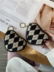 Modische süße Canvas Mini Münzbörse mit Argyle-Muster und Schlüsselring für Damen.