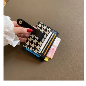 Black and white houndstooth card holder minimalist mini wallet for women daily use fashion