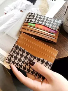 Houndstooth Card Holder Slim PU Leather Credit Card Case Minimalist Mini Wallet