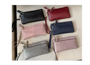 Genuine leather wristlet wallet for women, large capacity phone pouch and clutch bag.