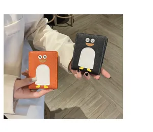 Niedliche Echtleder Pinguin Kartenetui ultra dünne Führerscheintasche für Damen Stil.
