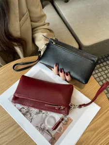 Women Genuine Leather Clutch Bag Long Large Capacity Phone Bag Portable Storage Zipper Wallet Casual Purse Handbag