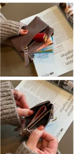 Genuine leather mini coin purse for women, multi-layer zipper cute wallet card holder.