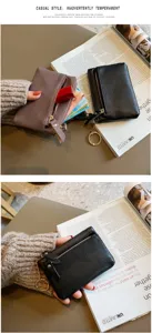 Genuine leather mini coin purse women short zipper key pouch small wallet minimalist style