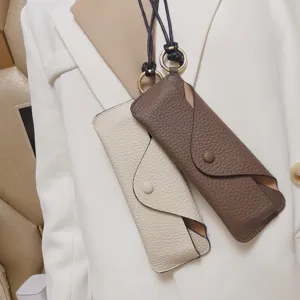 Genuine Leather Glasses Pouch Neck Hanging Storage Bag Top Layer Cowhide Eyewear Holder Case For Men Women
