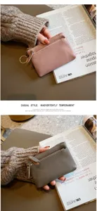 Genuine leather coin purse mini key pouch women minimalist zipper wallet with keychain