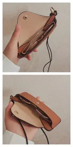 Genuine leather neck glasses pouch brown portable sunglasses storage bag close-up detail view