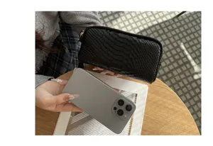 Echtes Leder Damen Clutch Geldbörse, schwarzes Kroko-Muster Mehrfächer Tasche.